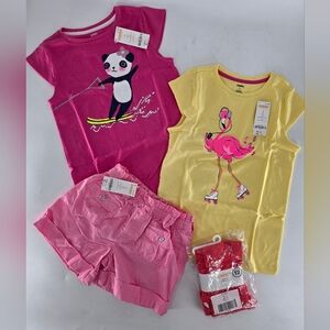 Gymboree Pink and Yellow T-shirt Set with Panda and Flamingo + Shorts & Leggings